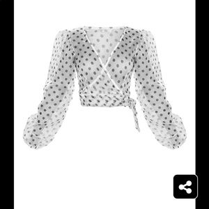 White Sheer Polka Dot Tie Front Blouse